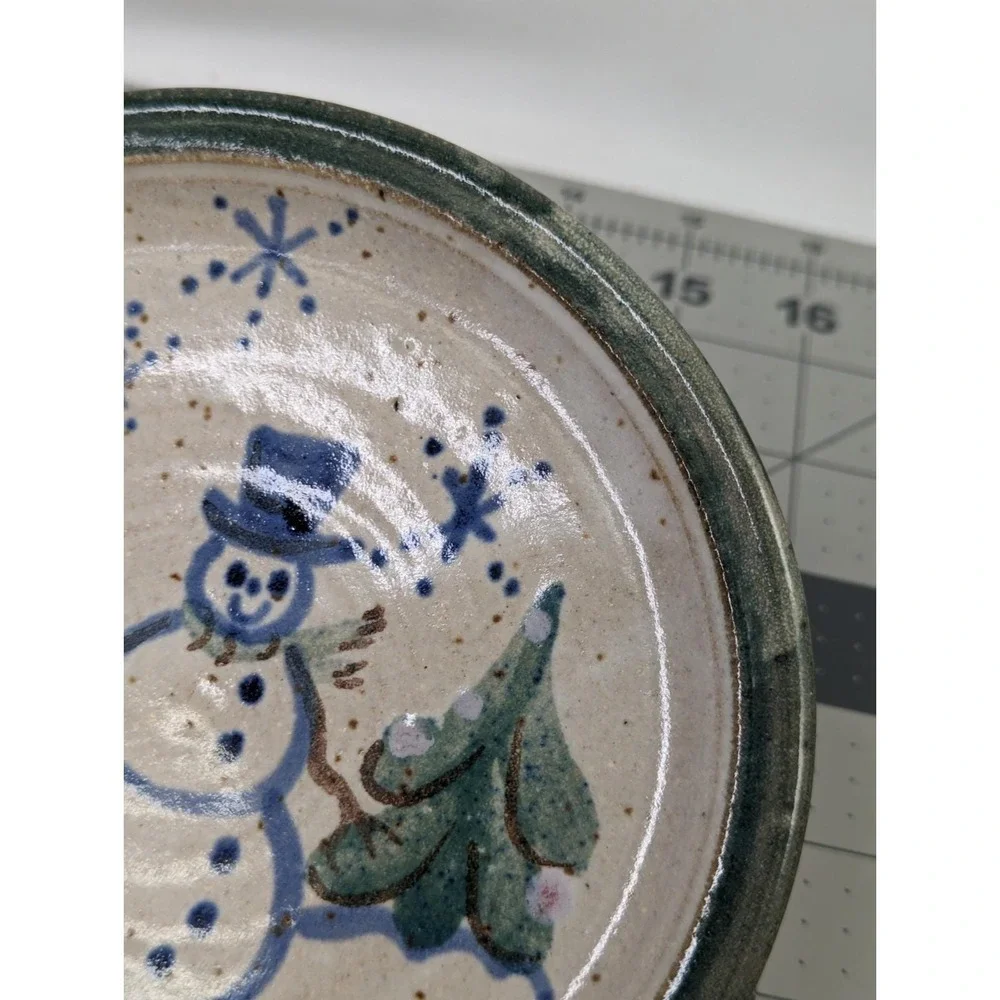 Nancy Gertig Signed‎ Pottery Plate Snowmen Trees 6 Inch